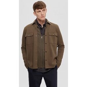 Selected Homme Men's Slhjackie Sweat Jacket Noos Brown Size L Over-shirt Classic